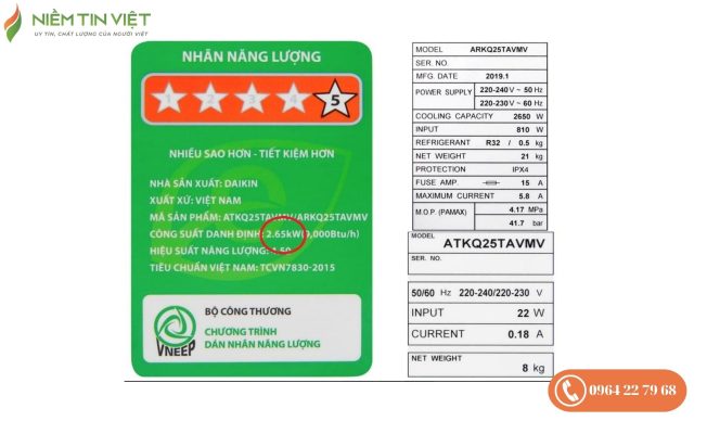 1 dem bat dieu hoa het bao nhieu tien 2 » Điện Lạnh Niềm Tin Việt 2025 Công suất tiêu thụ điện được ghi trên nhãn sản phẩm