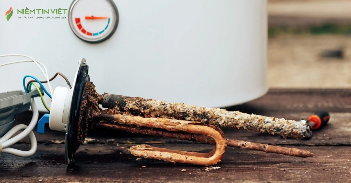 thanh nhiệt máy nước nóng bị đóng cặn